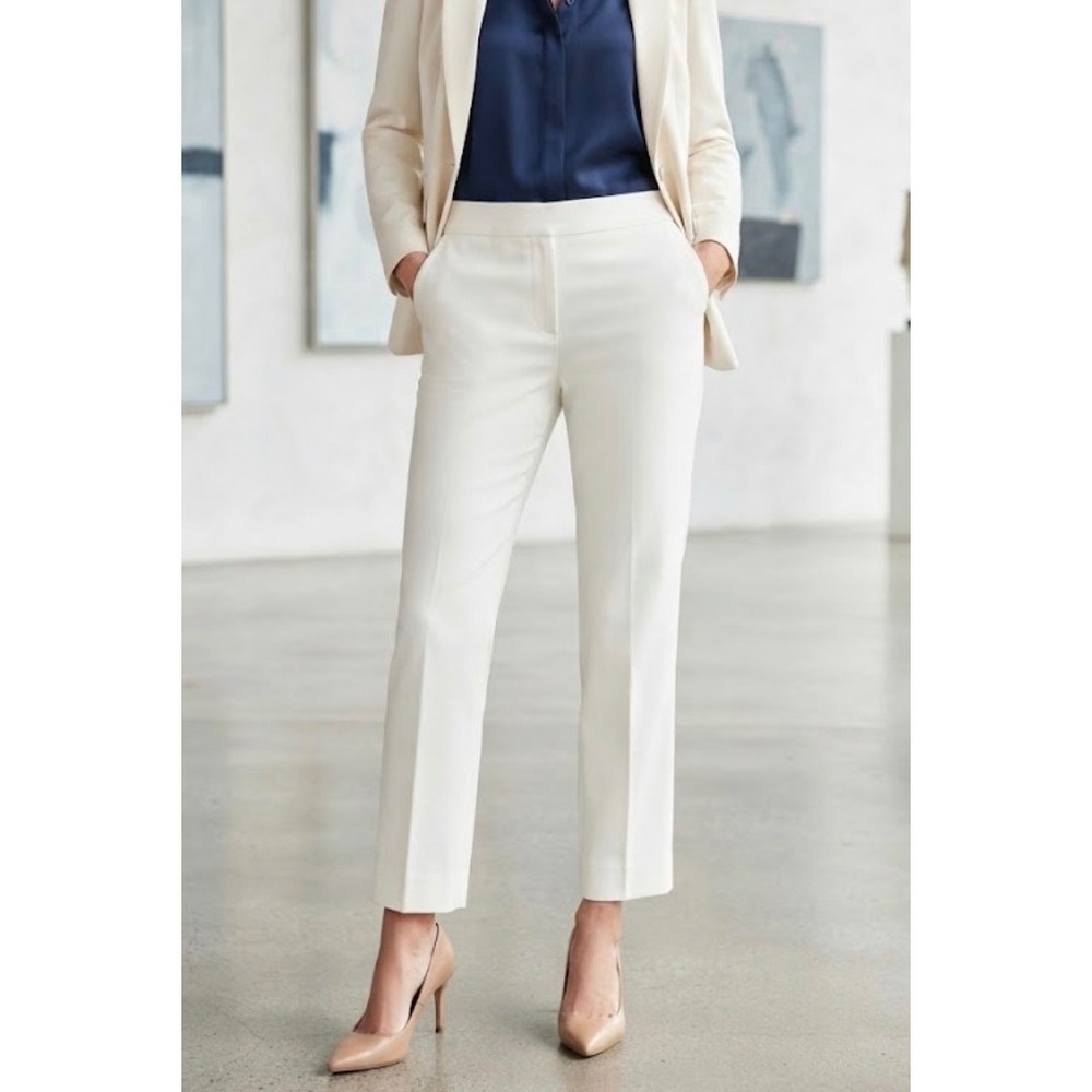 Talbots Chatham Crop Pants Womens 2 White Side Zip Cotton Blend Stretch Trousers